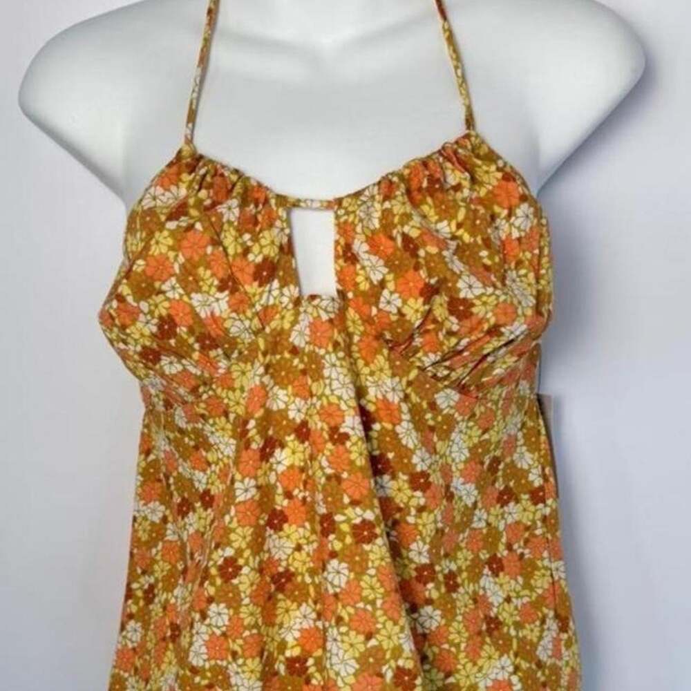 Volcom Floral halter Top Orange Boho Size S NWT